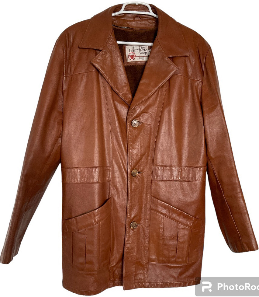 Vintage Sears The Leather Shop Mens 44 TALL Leather Jacket Brown