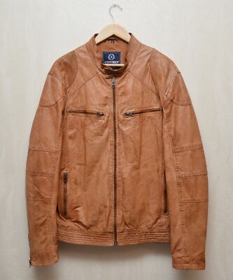Vintage 90s y2k Chevirex Leather Jacket Brown Size L P2P 23'6