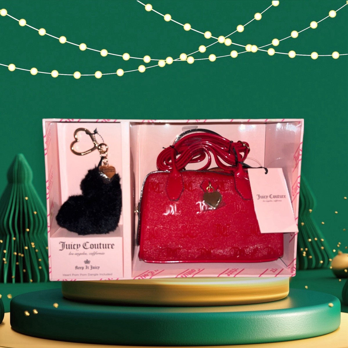 Juicy Couture Cool Red Mini Speedy Crossbody Bag Gift Set W Heart