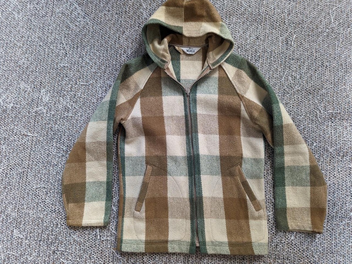 vintage WOOLRICH full zip HOODED jacket S buffalo plaid WOOL