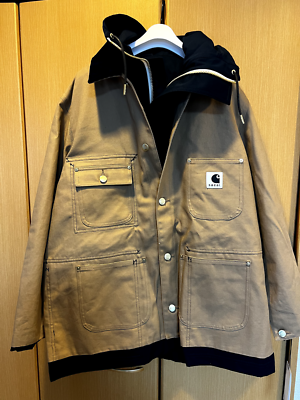 Sacai Carhartt WIP Reversible Duck Coat 2024 Size 3 beige navy new