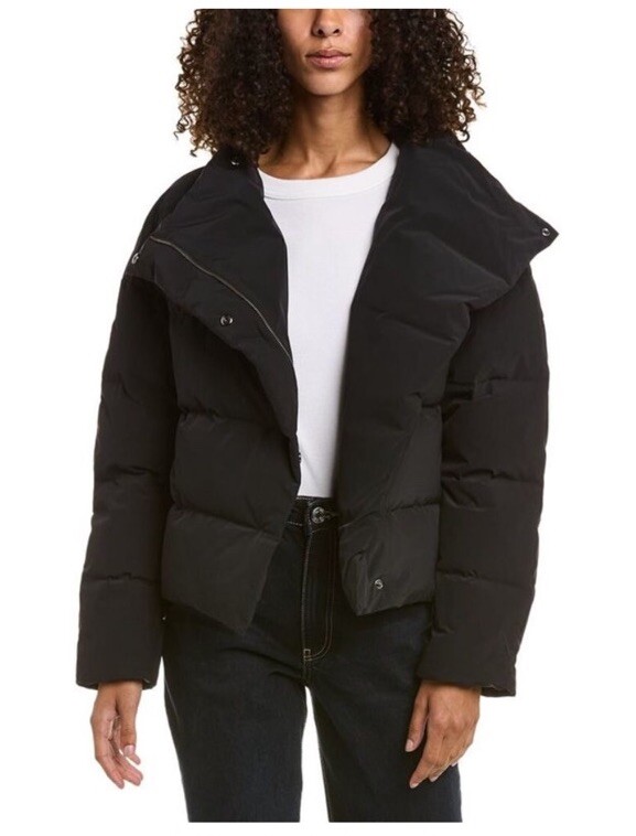 NWT* Theory Offset Puffer Jacket in Black Paper Nylon, Size L | eBay
