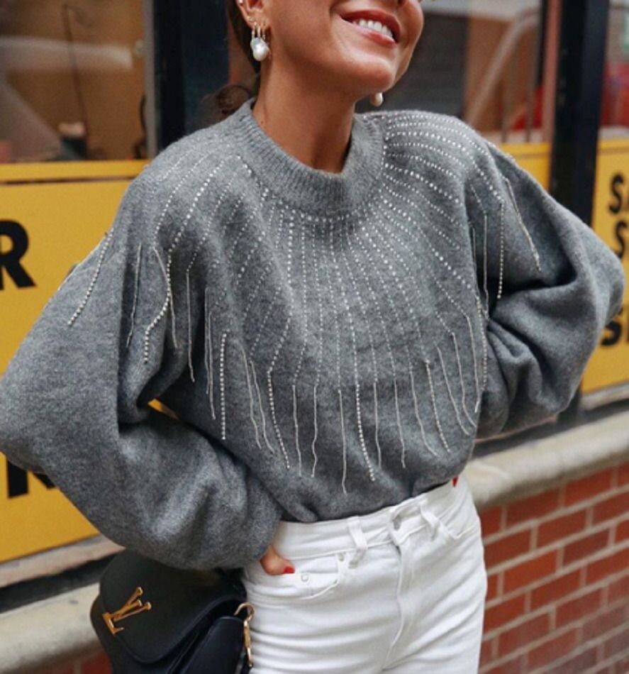 Zara AW18 Fringed Beaded Sweater Knitwear Grey Ref 9598/114 NWT | eBay