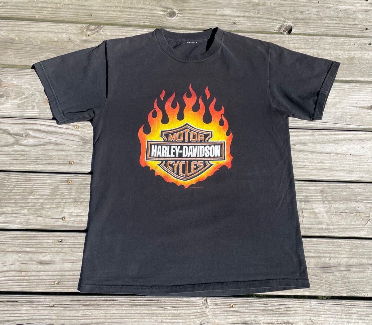 Vintage 90s Harley-Davidson Flames Logo T shirt size Meduim MADE