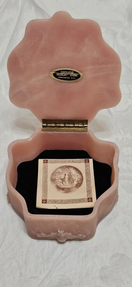 Vintage Genuine Incolay Stone Jewelry Trinket Box Cherubs