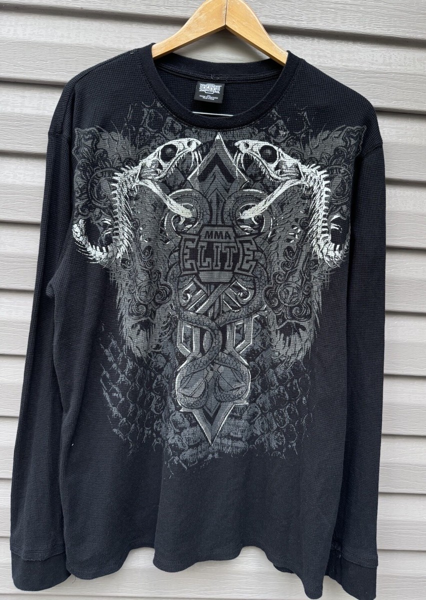 MMA Elite Mens 2XL Black Thermal Waffle Knit Shirt Snakes Cross