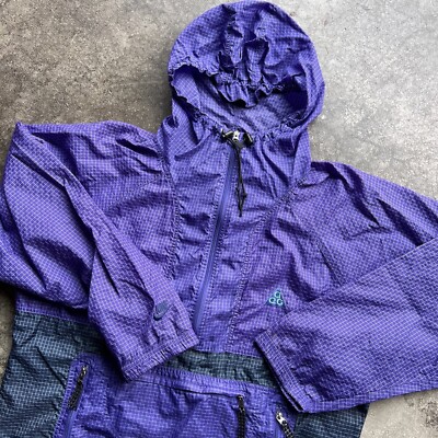 Rare 90s Nike ACG Grid Hooded Anorak Jacket Mens Size Large Purple