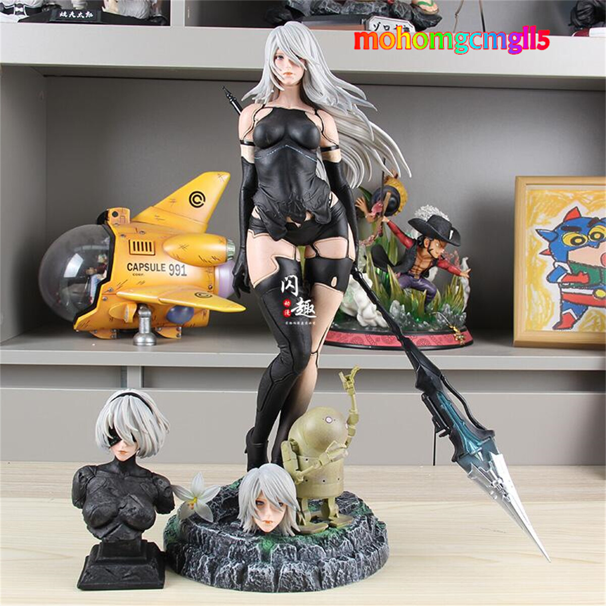 NieR:Automata YoRHa A2 2B PVC Figure Statue W/ 3 Heads Model