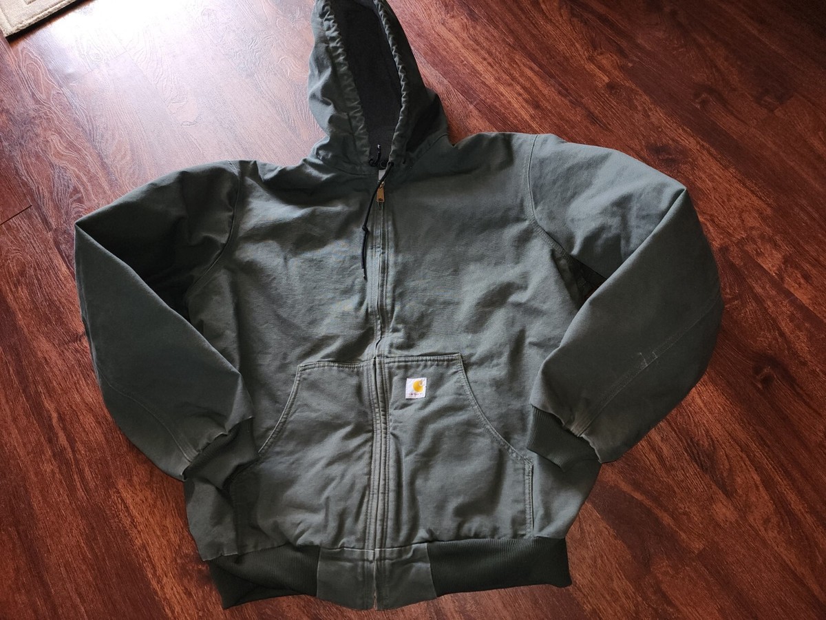CARHARTT J158 DGR OLIVE GREEN HOODED JACKET SIZE XL-LARGE TALL, IT