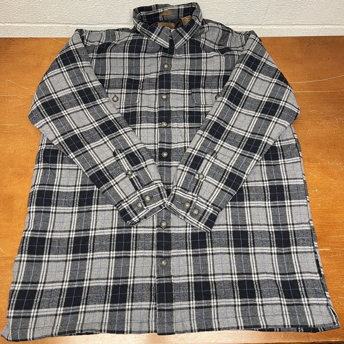 Vintage St Johns Bay Shirt Mens 2XLT Gray Plaid Flannel Jacket