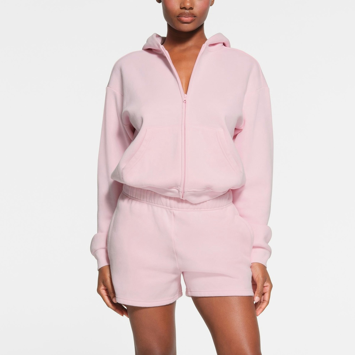 SKIMS Cotton Fleece Classic Zip Up Hoodie Hooded Sweatshirt Cherry