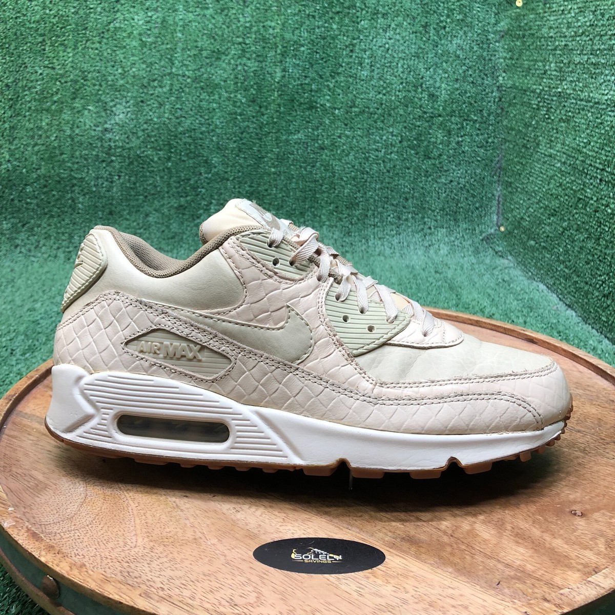 Nike Women Air Max 90 Premium Oatmeal Croc Print Leather Beige Tan