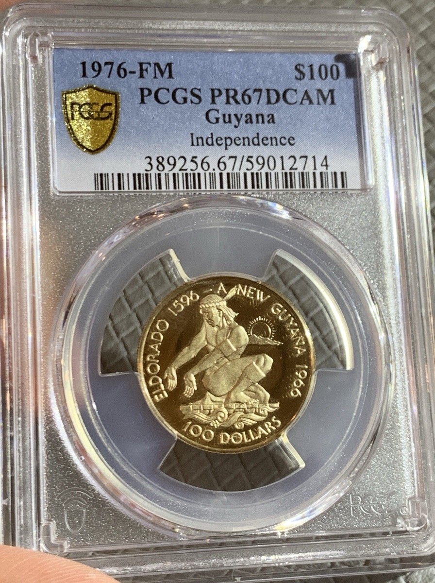 1976-FM GUYANA INDEPENDENCE GOLD PROOF CAMEO COIN $100 PCGS PF67