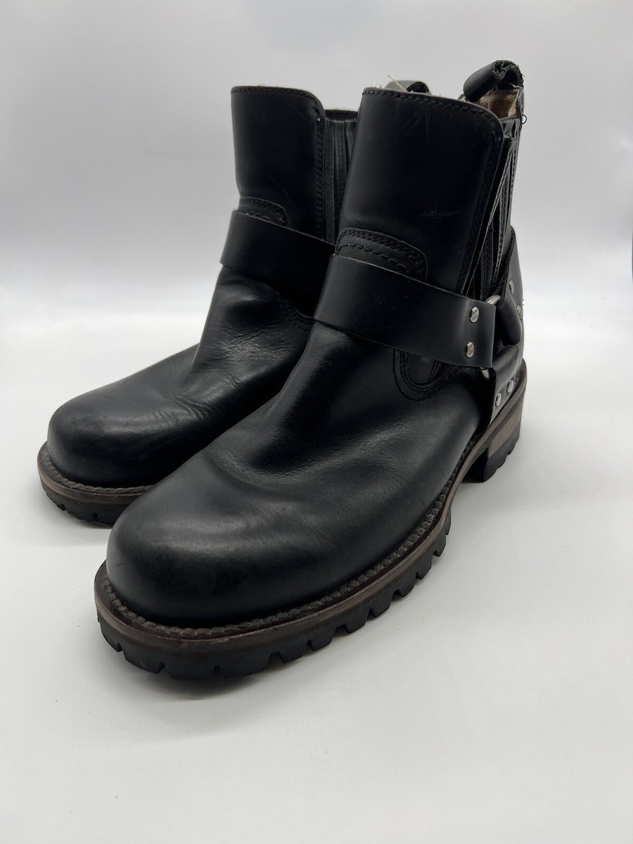 GBX Dorado Moto Black Leather Ankle Biker Harness Boots~size 7D