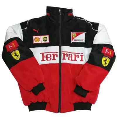 Ferrari F1 Team Racing Jacket Red and White Embroidery Cotton