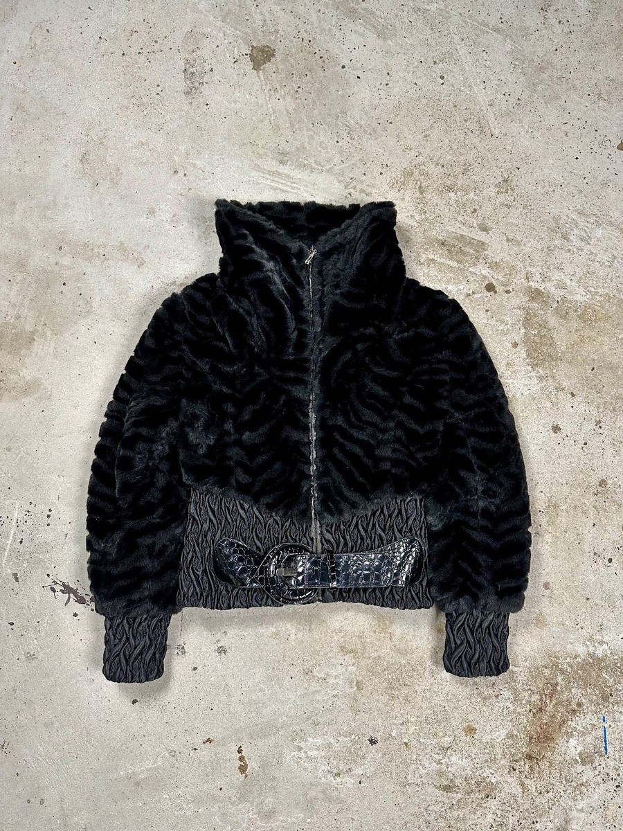 Vintage Y2K Faux Fur Bomber Jacket Japanese Style Belted archive