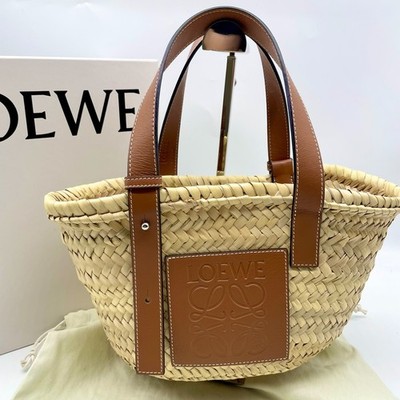 LOEWE Raffia Handbag Small Basket Bag Beige Brown bag Anagram