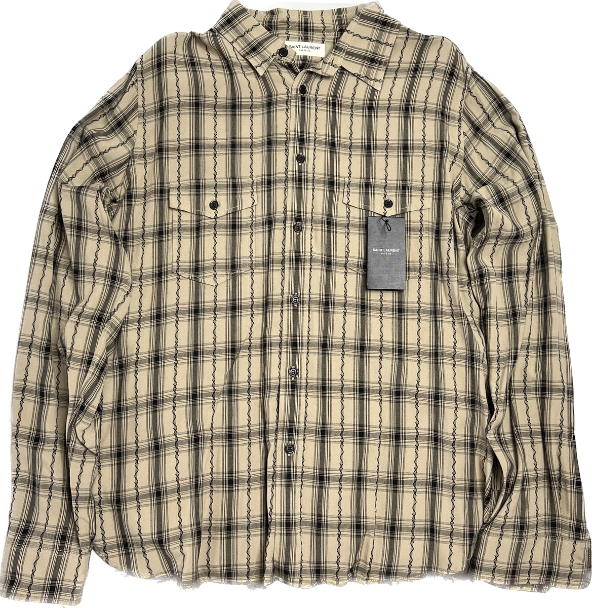 Saint Laurent Paris Plaid Flannel Western Shirt Men's Size Large