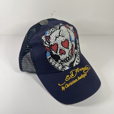 NWT Vintage Y2K Don Ed Hardy Trucker Hat SnapBack Navy Blue Skull