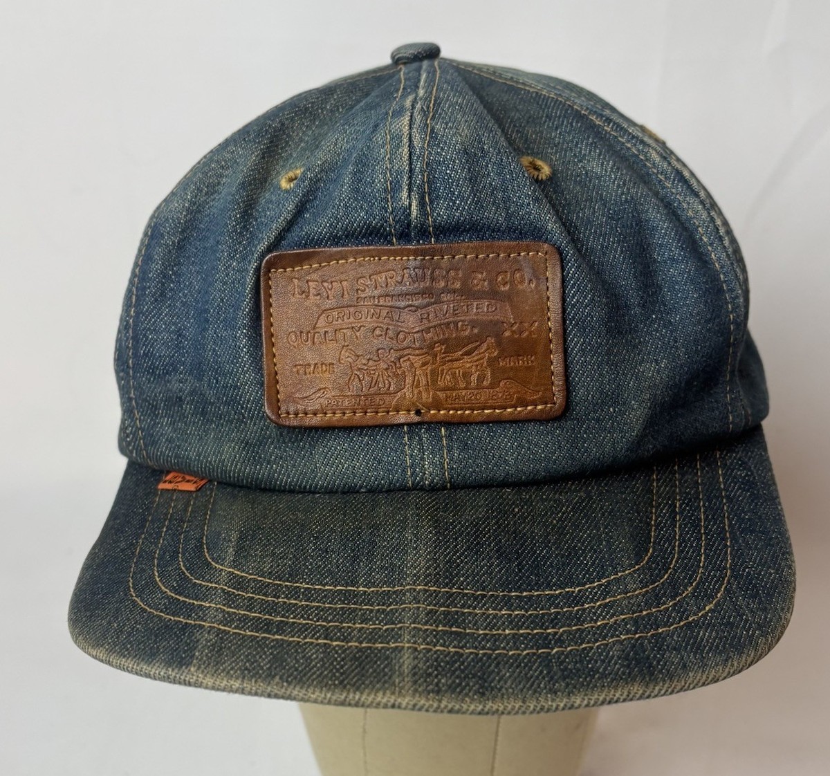Levi Strauss 1970's Denim Trucker Hat Cap Leather Patch Strapback