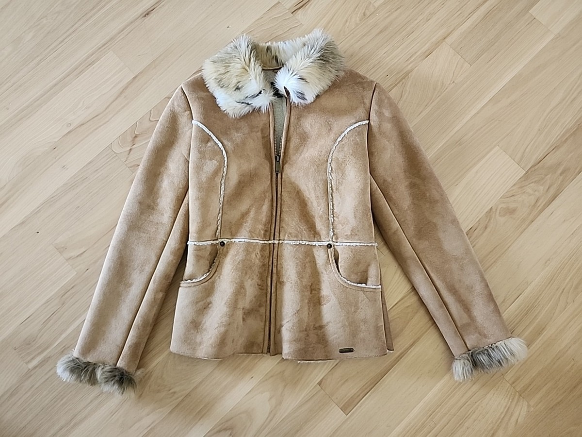 Y2K LEI Faux Suede Fur Jacket Size Small Full Zip Long Sleeve