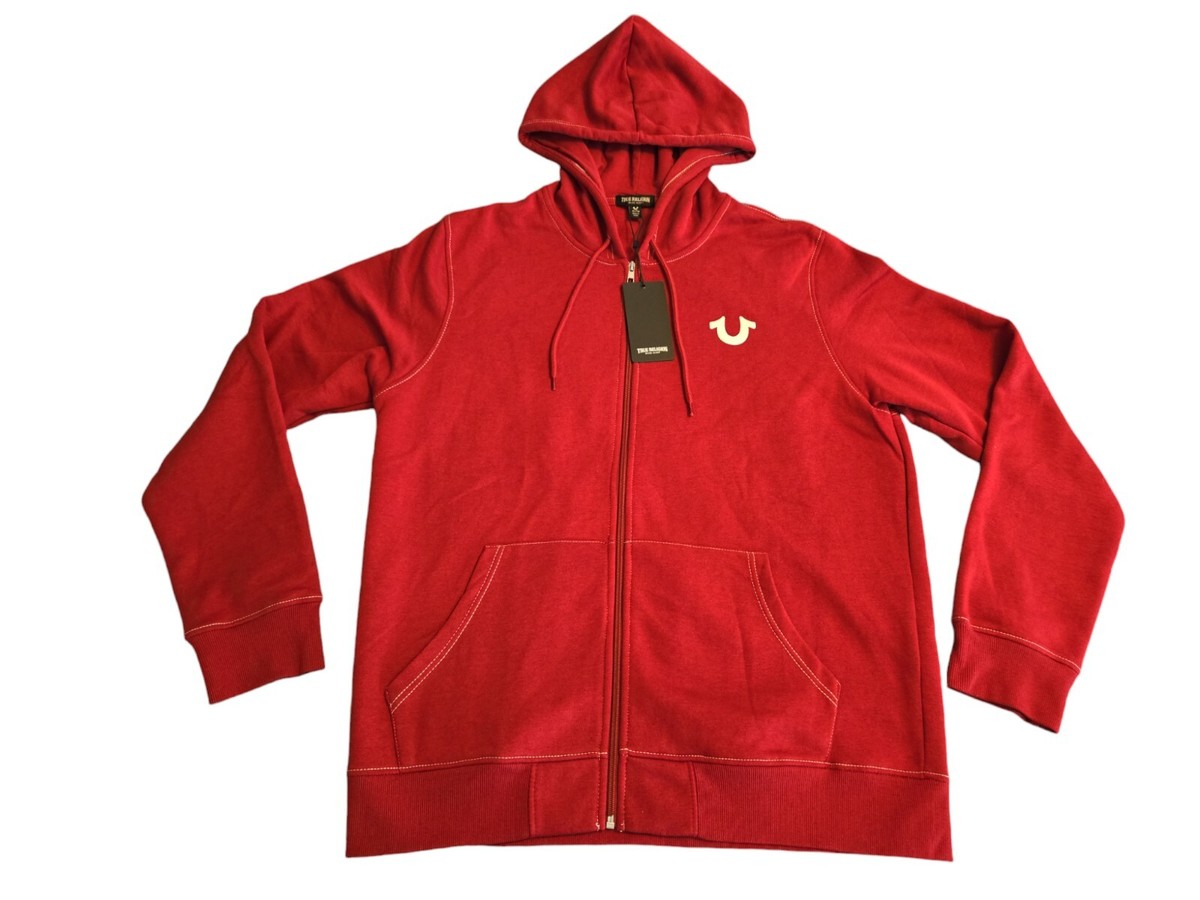 True Religion Buddha Logo Seal Full Zip Hoodie Sz XL red Dahlia