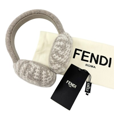 FENDI FF Zucca Monogram Logo Knit Earmuffs Hair Accessory Gray