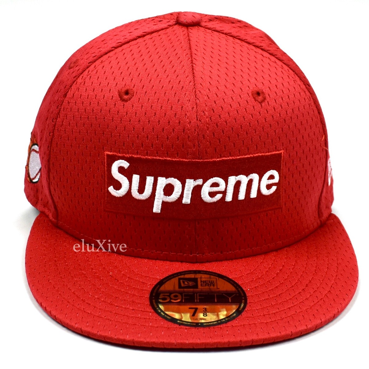 NWT Supreme New Era Red Box Logo Mesh Fitted Hat Cap Mens 7 3/8