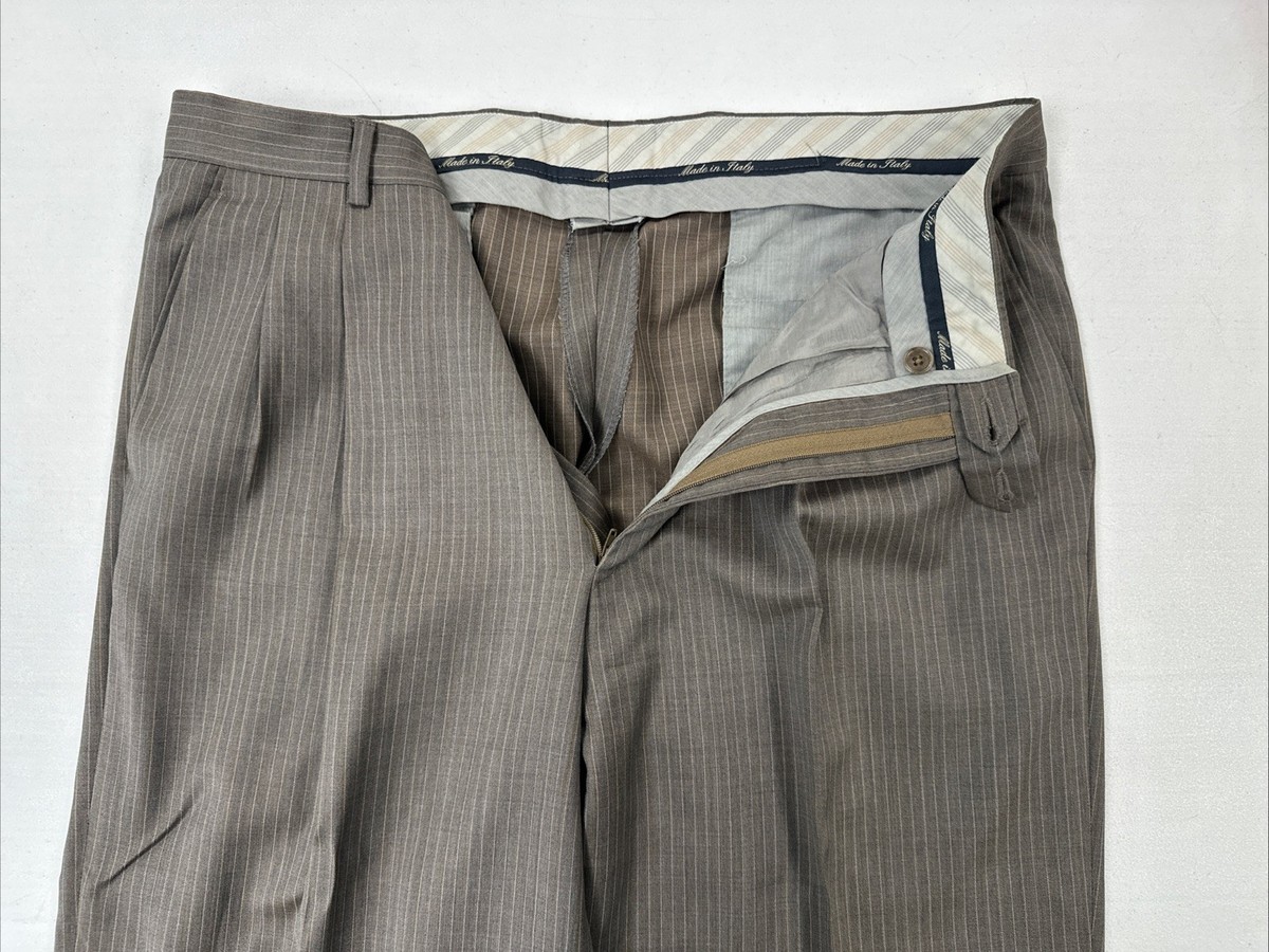 Ermenegildo Zegna Cloth Mens Suit 40L 37X32 Brown Gray Stripe