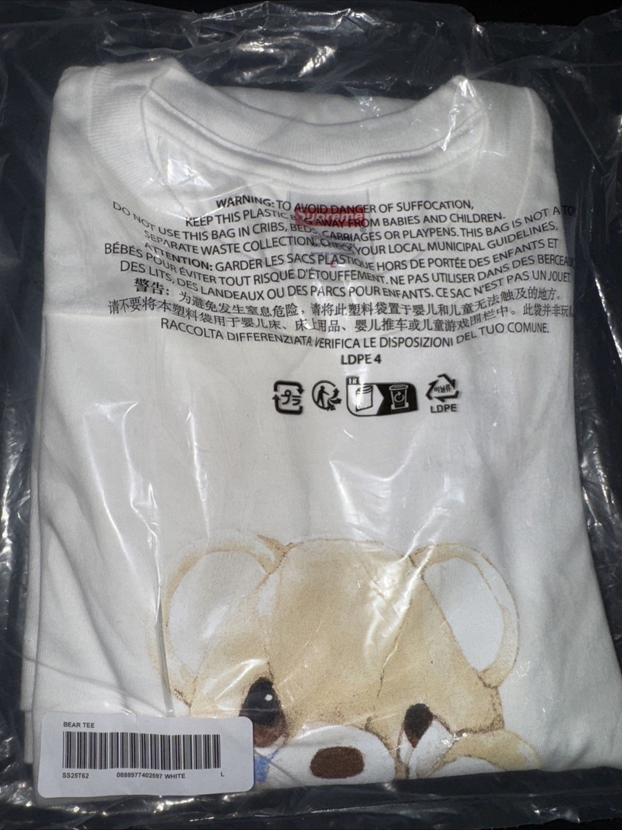 SUPREME BEAR TEE WHITE SS25 WEEK 18 (BRAND NEW) SIZE LARGE | eBay