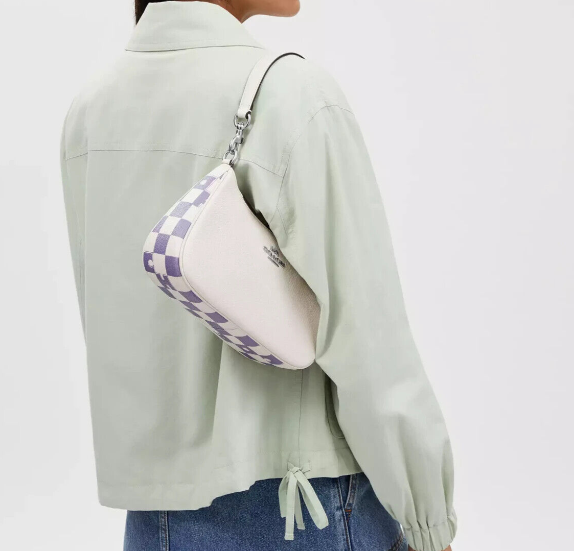 Coach Chalk/Light Violet Teri Checkerboard Leather Shoulder Bag