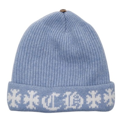 Chrome Hearts Big Daddy Cashmere CH Cross Logo Beanie Light Blue