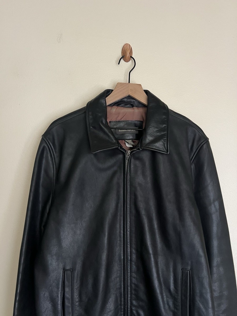 VINTAGE BANANA REPUBLIC Black LEATHER JACKET SIZE M Full Zipped | eBay