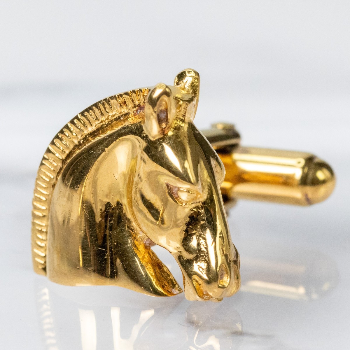 HERMES Cufflinks Horse Head Cheval Gold Plated Vintage Rare Mens
