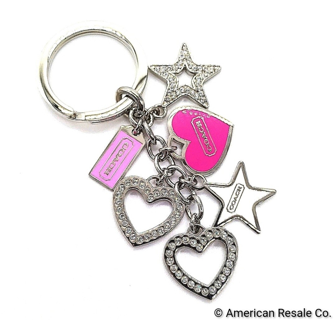 Vintage COACH Pink Pave Hearts Stars Swarovski Crystal Multi Charm