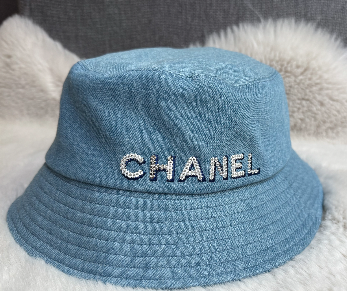 Brand New 22S Chanel Bucket Denim blue Cotton Hat Size L Large