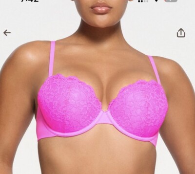$60 SKIMS Fits Everybody Lace Push Up BRA 32DD Neon Pink | eBay