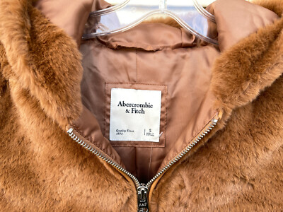 $140 Abercrombie & Fitch Brown Hooded Faux Fur Jacket SIZE S | eBay