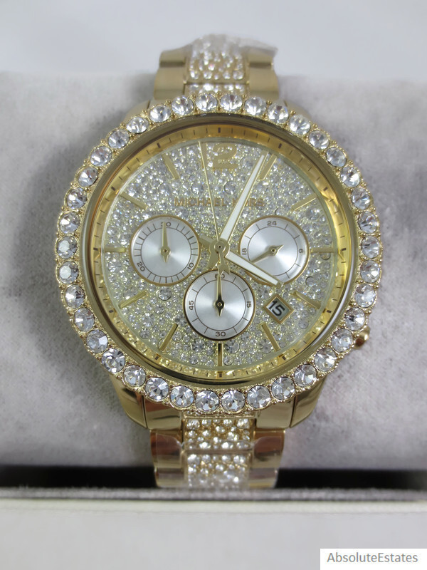 NEW Michael Kors Oversized Layton Gold Glitz Crystal Women's Watch