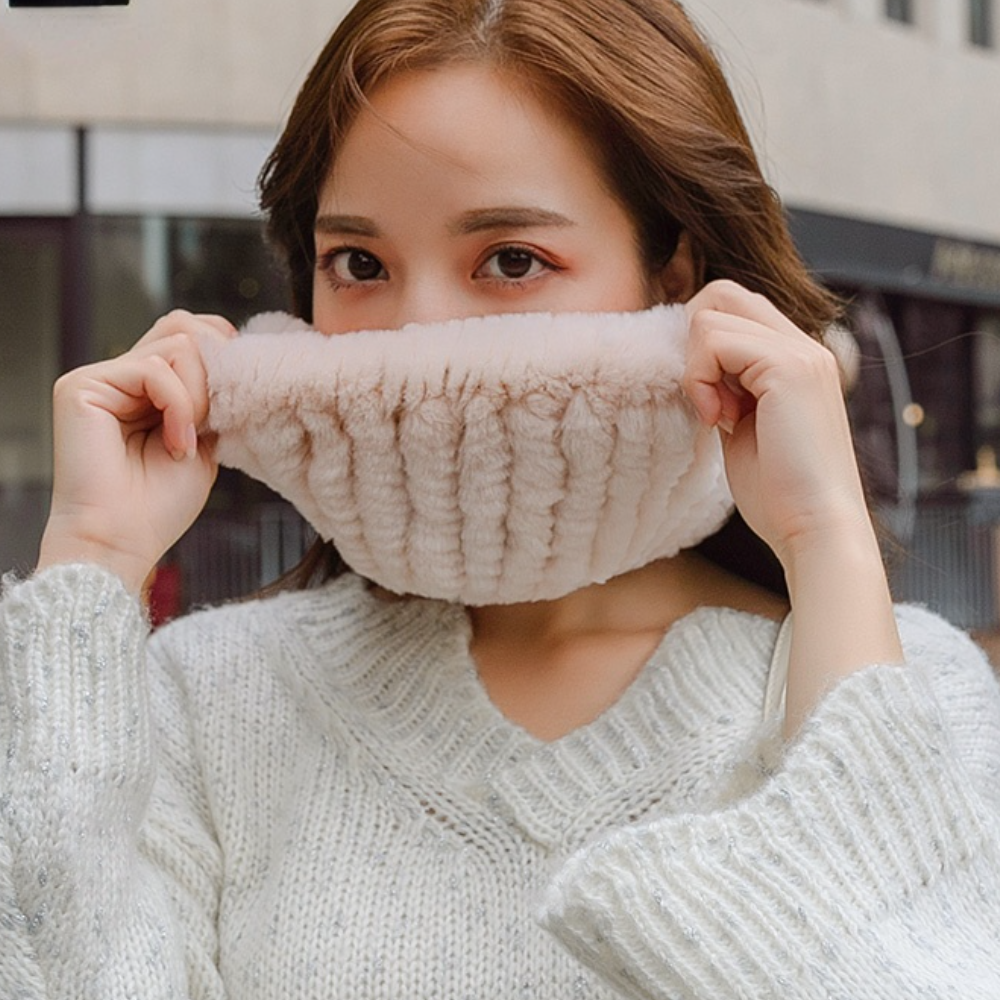 Hand Knitted Rabbit Fur Infinity Scarf Elastic Hair Band Collar