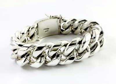 Very Heavy Taxco Mexico 925 Sterling Silver Curb Chain Bracelet