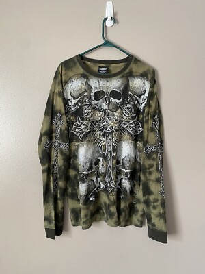 MMA Elite Thermal Long Sleeve Shirt Men XL Skull Grunge Affliction