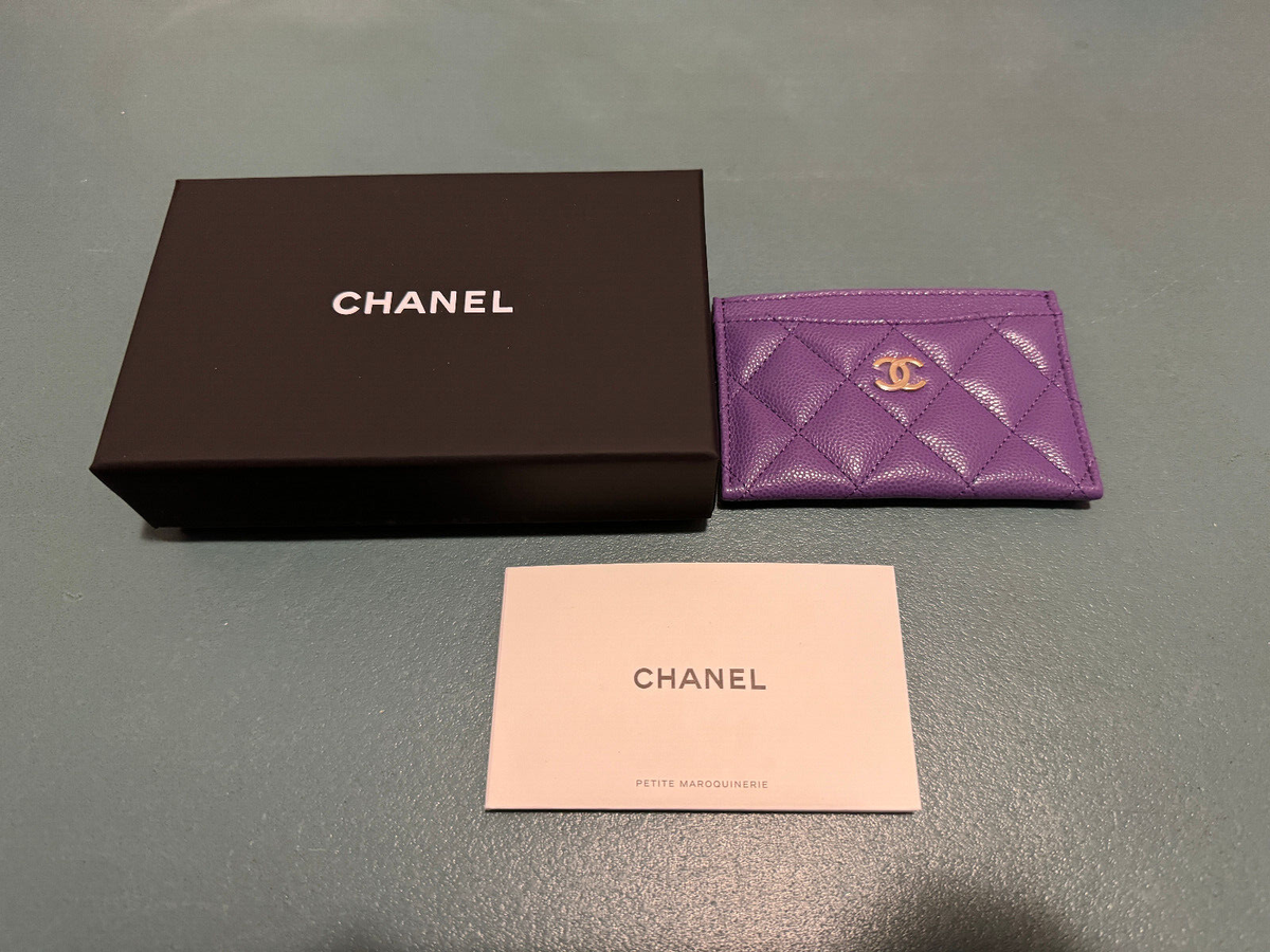 Chanel 24C Purple CC Caviar Classic Card Case Holder Wallet NEW