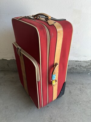 VTG Coach Red Leather Trim Canvas Nylon 22