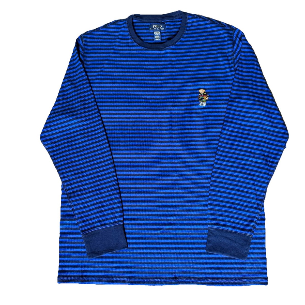 Polo Ralph Lauren Men's Black & Blue Thermal Crew Neck Waffle Knit