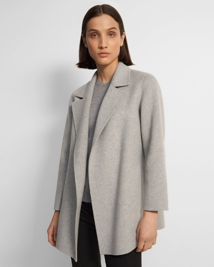$595 THEORY CLAIRENE NEW DIVIDE GRAY OPEN-FRONT WOOL CASHMERE