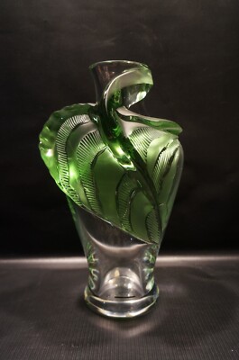 Lalique TENAGA Green Leaf Vase France Crystal. | eBay