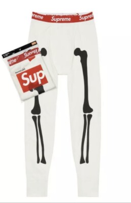 Supreme Hanes Bones Skeleton Thermal Pants Size Large White Long