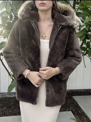 Vintage 50s Martin Victor Furs Alaskan S Hooded Fur Coat Shearling