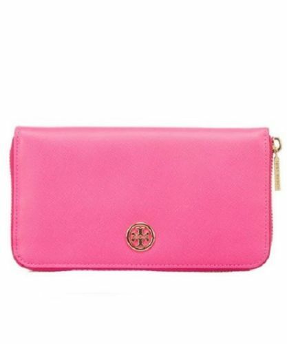 NWT TORY BURCH Small Logo Zip Continental Wallet TORY PINK 660